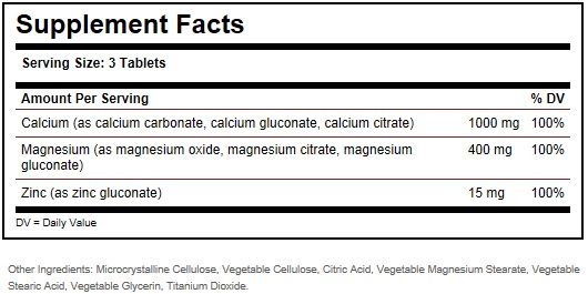 Solgar Calcium Magnesium Zinc Ingredients